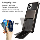 Case For Iphone 11 Pro Max Case Wallet 4-Card Holder Id Slot Flip Door Hidden Pocket Dual Layer Hybrid Bumper Armor Protective Hard Shell Back Cover For Iphone 11 Pro Max 6.5 Inch Gun Metal