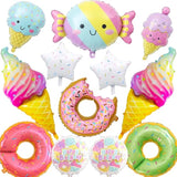12 Pcs Large Donut Candy Ice Cream Theme Balloons, Ice Cream Party Decorations, Foil Mylar Balloons For Summer, Hawaii, Birthday, Baby Shower Party Supplies