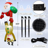 7 Ft Christmas Inflatable Outdoor Decorations, Blow Up Santa Claus With Reindeer Hanging Xmas Inflatables Decor With Led