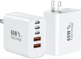 2 Pack 60W 5 Port USB C Fast Wall Charger Block for iPhone 17 16 15 iPad Galaxy