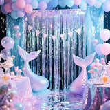 4 Pack Iridescent Party Streamers Tinsel Foil Fringe Curtain Holographic Backdrop Metallic Shiny Photo Booth For Wedding Birthday Baby Shower Bachelorette Theme Party Decorations