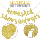 He Asked She Said Yes Gold Glitter Banner - Wedding, Engagement, Bridal Shower Party Decorations