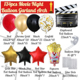 Movie Night Balloon Garland Arch Kit - 134Pcs Black, Red, Chrome Gold With Clapboard Popcorn Foil Balloons For Theater Film Party Decoration, Birthday, Bridal Shower Backdrop