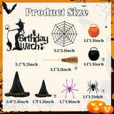 13pcs Witch Cake Toppers Black Hat Broom Spider Web Halloween Birthday Decor