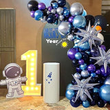 125pcs Space Balloon Garland Kit - Chrome Blue Purple Silver Balloons & Cones