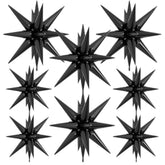 8pcs Black Star Balloons 22 Inch Foil 4D Spike Mylar Balloons for Party Decorations