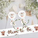 Highland Cow Mom To Be Sash Dad To Be Pin And Flower Crown Headband For Gender Reveals Party Baby Shower Party Favors Decorations For Boys And Girls Pregnancy Props Keepsake