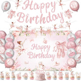 Ballerina Birthday Party Decorations Include Banner-Backdrop-Balloons-Cake Topper-Cupcake Toppers For Ballet Birthday Party Decorations
