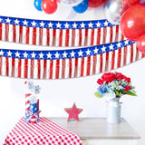 6 Pack 10 Feet Foil Fringe Garland Metallic Tinsel Streamers Banner Wall Hanging Backdrop Banner For Parade Floats, Thanksgiving, Christmas, Birthday, Halloween Party Decorations White Red Blue