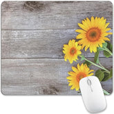 Sunflower Mouse Pad Rustic Wood Cute Flower Vintage Floral Yellow Plant Mousepad Desk Mat Square Women Aesthetic Nature Art Washable Office Accessories Laptop Wireless Travel Decor Pattern Computer