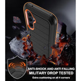 Samsung Galaxy A35 5G Heavy Duty Shockproof Case with Built-in Screen Protector and Belt Clip Holster, Black Orange