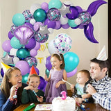 Purple And Blue Balloon Garland Kit, Fish Tail Arch Party Supplies With Purple Green Confetti Balloons For Girls Birthday Party Decorations