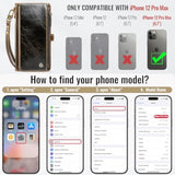 Compatible With Iphone 12 Pro Max Case Wallet With Rfid Blocking Card Holder For Women Men, Pu Leather Magnetic Snap Flip Zipper Strap Wallet Phone Case Fit For Iphone 12 Pro Max 6.7, Coffee