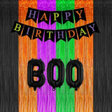 3 Pack Halloween Foil Fringe Curtains Backdrop Black Orange Purple Green Decor