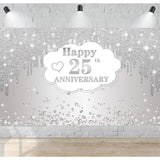 25Th Wedding Anniversary Banner Decorations, Silver 25 Th Wedding Anniversary Decorations Decor Poster Photography For Backdrop, Silver Happy 25 Anniversary Party Supplies, 72.8X43.3 Inches