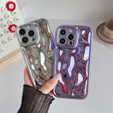 For Iphone 16 Pro Case,Water Ripple Wave Meteorite Bubble Chrome Plating Soft Phone Case (Light Black)