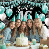 Sweet 16 Party Decorations Turquoise Fabric Banner, Yard Sign & Photo Booth Props
