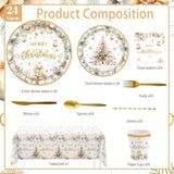 Christmas Party Supplies193Pcs, Gold Christmas Tree Disposable Dinnerware Paper Plates, Napkins, Cups, Cutlery,Tablecloth For Xmas Holiday Party Decor, Serve 24 Guestst
