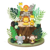 17Pcs Safari Animal Cake Toppers, Jungle Cupcake Decorations for Birthday Party