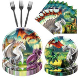 Dragon Birthday Party Decorations - 96Pcs Dragon Theme Paper Plates And Napkins Bday Decoration Magical Forks Decor Supplies For Baby Shower Supplies, Serve 24