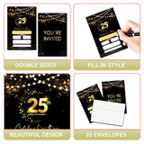 25Th Anniversary Invitations Cards, Black Gold Glitter Wedding Anniversary Invitations With Envelopes, Celebrate With Us Fill-In Invites Cards, Anniversary Party Supplies Decorations(Pack Of 25)