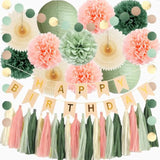 Sage Green And Peach Birthday Decorations Boho Beige Peach And Olive Green Birthday Decorations For Women Girls Cream Fans Pom Poms Sage Olive Pink Cream Tassel Garland Party With Banner Beige Gold