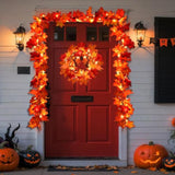 Fall Decorations Lighted Fall Garland, 9Ft 50 Count Incandescent Lights Brown Wire Ul Certified Connectable Maple Leaves String Lights For Home Party Fireplace Mantle Thanksgiving Decor (Red, 1Pcs)