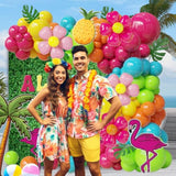 153Pcs Summer Balloon Arch Garland Kit With Hot Pink Orange Yellow Green Blue Balloons, Ideal For Hawaii Luau Tropical Aloha Bright Birthday Baby Shower Party Decorations