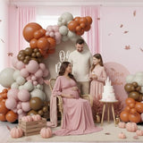145 Pcs Fall Pink Pumpkin Balloon Arch Kit with Pink Sand White Orange Brown Balloons Decor