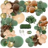 148PCS Sage Green & Brown Balloon Garland Kit – Jungle Safari, Woodland, Wild One Party Decor