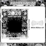 Happy New Year 2026 Photo Backdrop 70.8x78.7in Silver Disco Party Banner