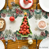 Reindeer Pine Cone Leaves Christmas Table Runner, Seasonal Winter Floral Kitchen Dining Table Decor For Home Party 13X72 Inch