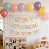 Pastel Rainbow Retirement Banner Decorations for Women