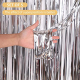 5PCS Silver Foil Fringe Curtains, 3.2x8.2ft Tinsel Backdrop for Party, Wedding & Christmas Decor