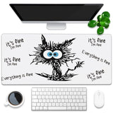 Desk Pad, It’S Fine I’M Fine Black Cat Extended Gaming Mouse Pad Large, 35.4"X15.7" Big Mouse Pad With Non-Slip Base And Stitched Edge, Long Computer Keyboard Mouse Mat For Home Office Work