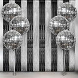 8pcs Disco New Year Party Set 4D Balloons Black Silver Fringe Backdrop