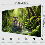 Cute Hippo Gaming Mouse Pad, Large Office Desktop Mousepad For Computer Laptop, Extended Work Desk Mat With Anti-Slip Base, Decorative Desk Pad 31.5×11.8 In (Hippo Family In Jungle)