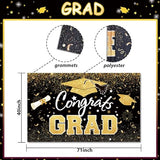 Graduation Party Decorations - Black Gold Congrats Grad Class of 2026 Backdrop Banner Large Sign Wall Decorations Photography Background Party Supplies for 2026 Graduation Party Decorations
