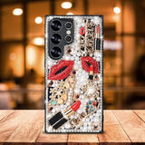 Compatible With Galaxy S25 Ultra Bling Case For Women Girls Luxury Sparkle Glitter 3D Handmade Diamond Crystal Rhinestone Lips Lipstick Pearl Flowers High Heels Soft Protective Case Clear
