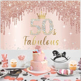Pink Rose Gold 50Th Birthday Banner Decorations For Women, Happy 50Th Birthday Banner Backdrop Party Supplies, Fifty Years Old Bday Background Photo Sign For Indoor Outdoor