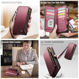 Compatible With Iphone 8 Plus/ 7 Plus Case Wallet With Rfid Blocking Card Holder For Women Men Pu Leather Magnetic Snap Flip Zipper Strap Wallet Phone Cover, Wine Red