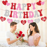 Valentine’S Day Birthday Banner Valentine’S Day Party Decorations Romantic Heart Garland For Girl Boy Celebrating Valentines Day Bday Party Supplies