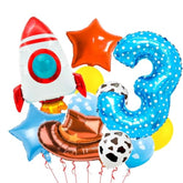 Toy Themed Number 3 Balloon with Rocket & Cowboy Hat Kids Birthday Decor