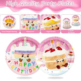 60 Pcs Pink Happy Birthday Plates, 7'' Birthday Paper Plates, Disposable Party Dessert Plate For Party Supplies And Decorations Serves 60 Guests