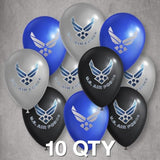 U.S. Air Force Party Balloons - 10 pcs 12 in Latex balloons in Officially Licensed Air Force Logos - Metallic Silver, Blue & Black balloons with 2-color printing both sides Made in Italy -by Havercamp