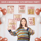 Happy 16Th Birthday Decorations For Girls, 9Pcs Pink Rose Gold 2009 Birthday Banner Signs For Walls Doors Windows Yard Garden Party Supplies, Sixteen Birthday Table Toppers Photo Props Decor