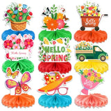 9Pcs Hello Spring Honeycomb Centerpiece Decorations, Spring Tulips Table Topper Centerpiece For Welcome Spring Party Supplies Floral Birthday Honeycomb Centerpiece