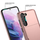For Samsung S23 Case With Card Holder 5G 6.1 Inch Slim Dual Layer Heavy Duty Protective For Galaxy S23 Case Hidden Card Slot Wallet Case For Samsung S23(Rose Gold)