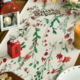 Floral Leaves Christmas Table Runner, Wild Flowers And Grasses Winter Kitchen Dining Table Decoration For Home Party Decor 13X72 Inch