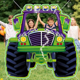 Monster Truck Photo Booth Props For Green And Purple Truck Party Supplies Large Monster Photo Background Party Games Banner For Boys Baby Shower Happy Birthday Theme Celebration Decoration 70 * 67In